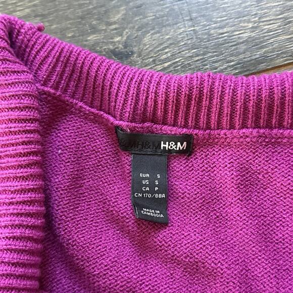 H&M Women’s Off Shoulder Sweater Magenta Pink Ribbed Foldover Neck Small Y2K - Picture 3 of 4